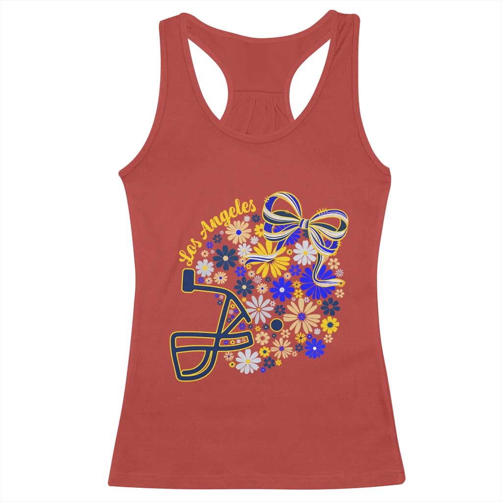 Los Angeles Game Day Sports Fan Racerback Tank Top Floral Football Helmet With Bow
