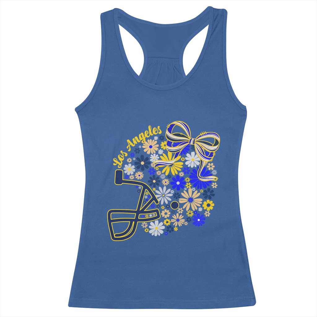 Los Angeles Game Day Sports Fan Racerback Tank Top Floral Football Helmet With Bow TS12 Royal Blue Print Your Wear