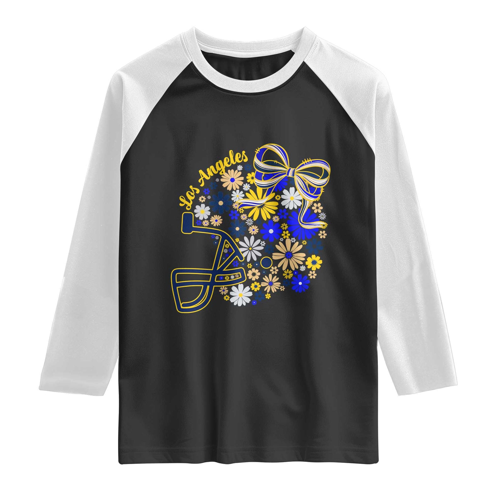 Los Angeles Game Day Sports Fan Raglan Shirt Floral Football Helmet With Bow TS12 Black White Print Your Wear