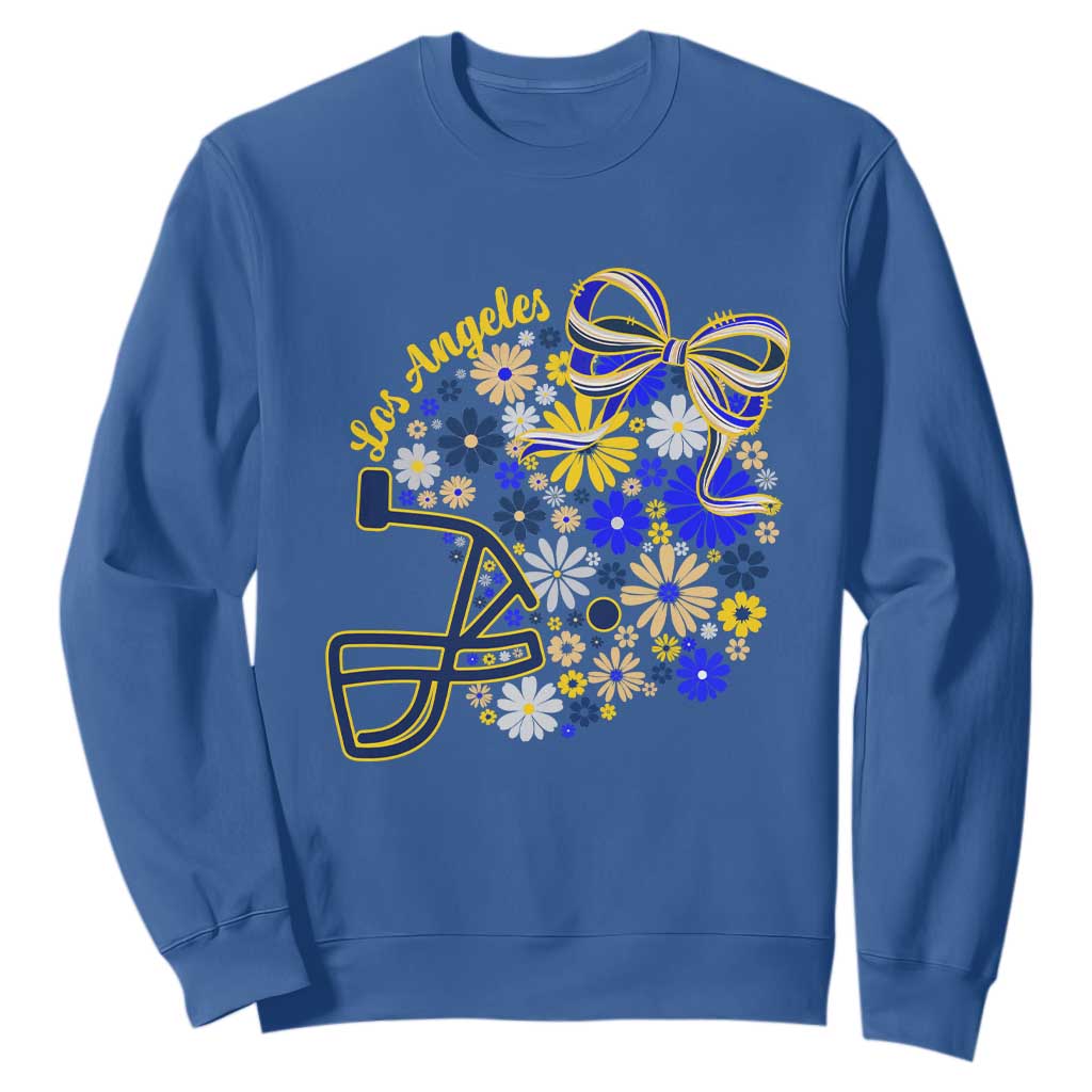 Los Angeles Game Day Sports Fan Sweatshirt Floral Football Helmet With Bow TS12 Royal Blue Print Your Wear