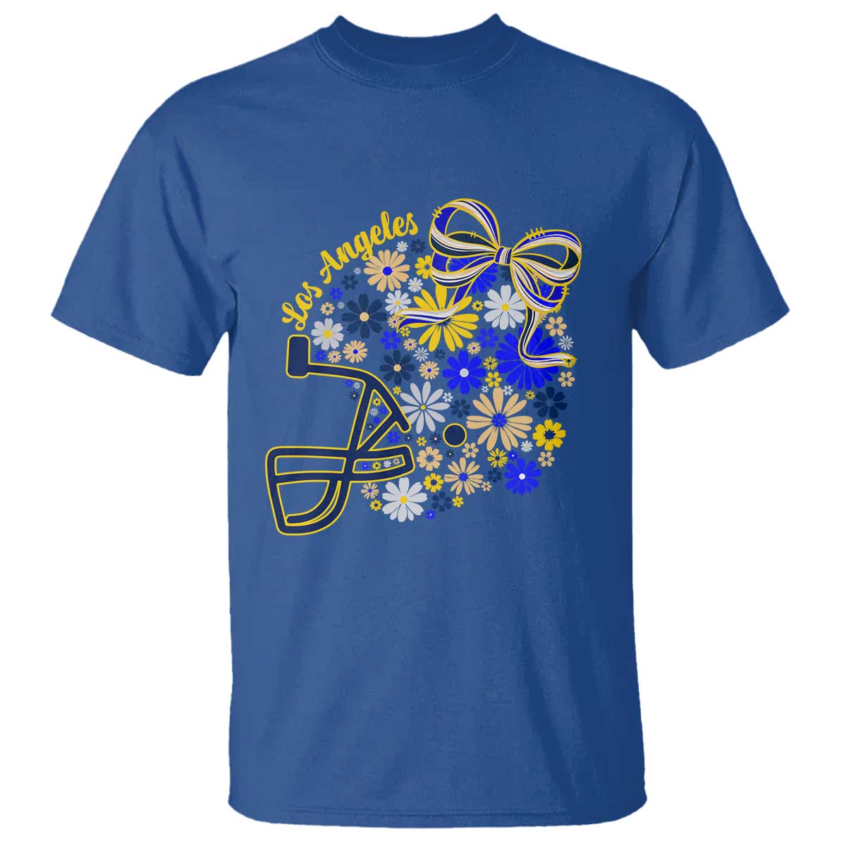 Los Angeles Game Day Sports Fan T Shirt Floral Football Helmet With Bow TS12 Royal Blue Print Your Wear