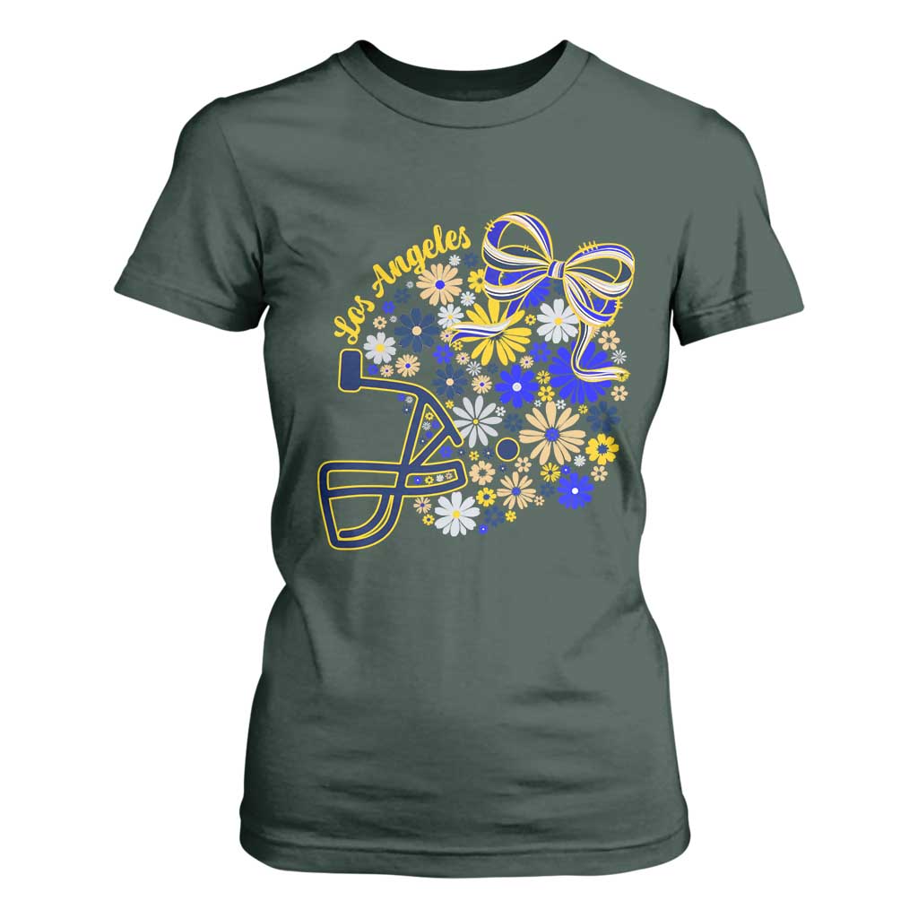 Los Angeles Game Day Sports Fan T Shirt For Women Floral Football Helmet With Bow