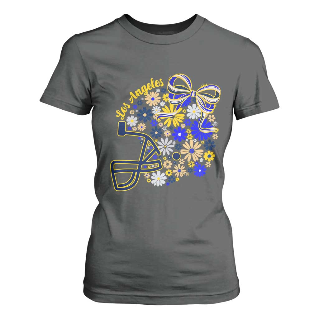 Los Angeles Game Day Sports Fan T Shirt For Women Floral Football Helmet With Bow