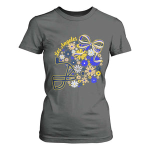 Los Angeles Game Day Sports Fan T Shirt For Women Floral Football Helmet With Bow