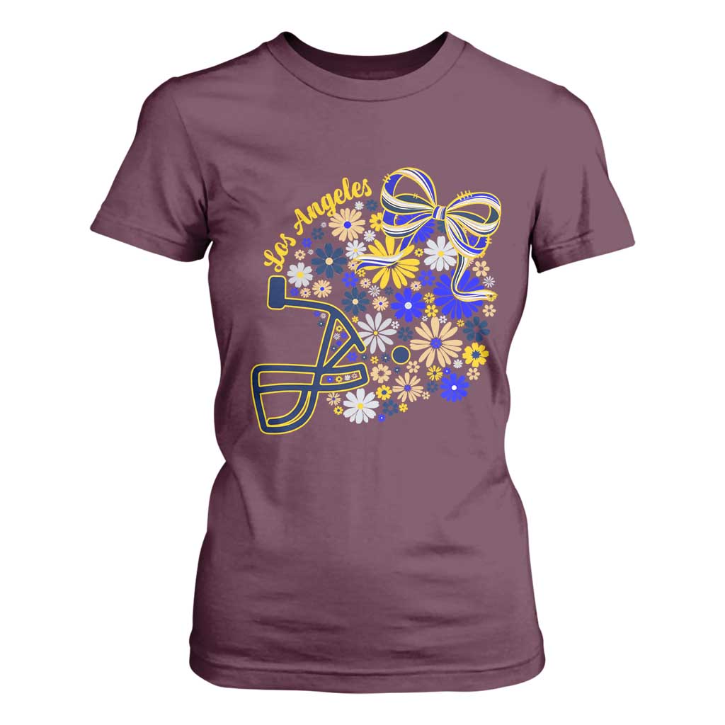 Los Angeles Game Day Sports Fan T Shirt For Women Floral Football Helmet With Bow