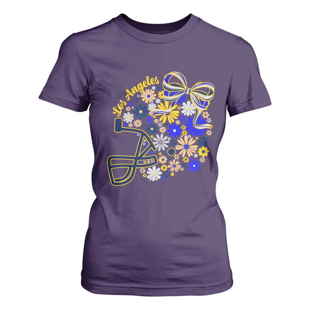 Los Angeles Game Day Sports Fan T Shirt For Women Floral Football Helmet With Bow