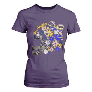 Los Angeles Game Day Sports Fan T Shirt For Women Floral Football Helmet With Bow