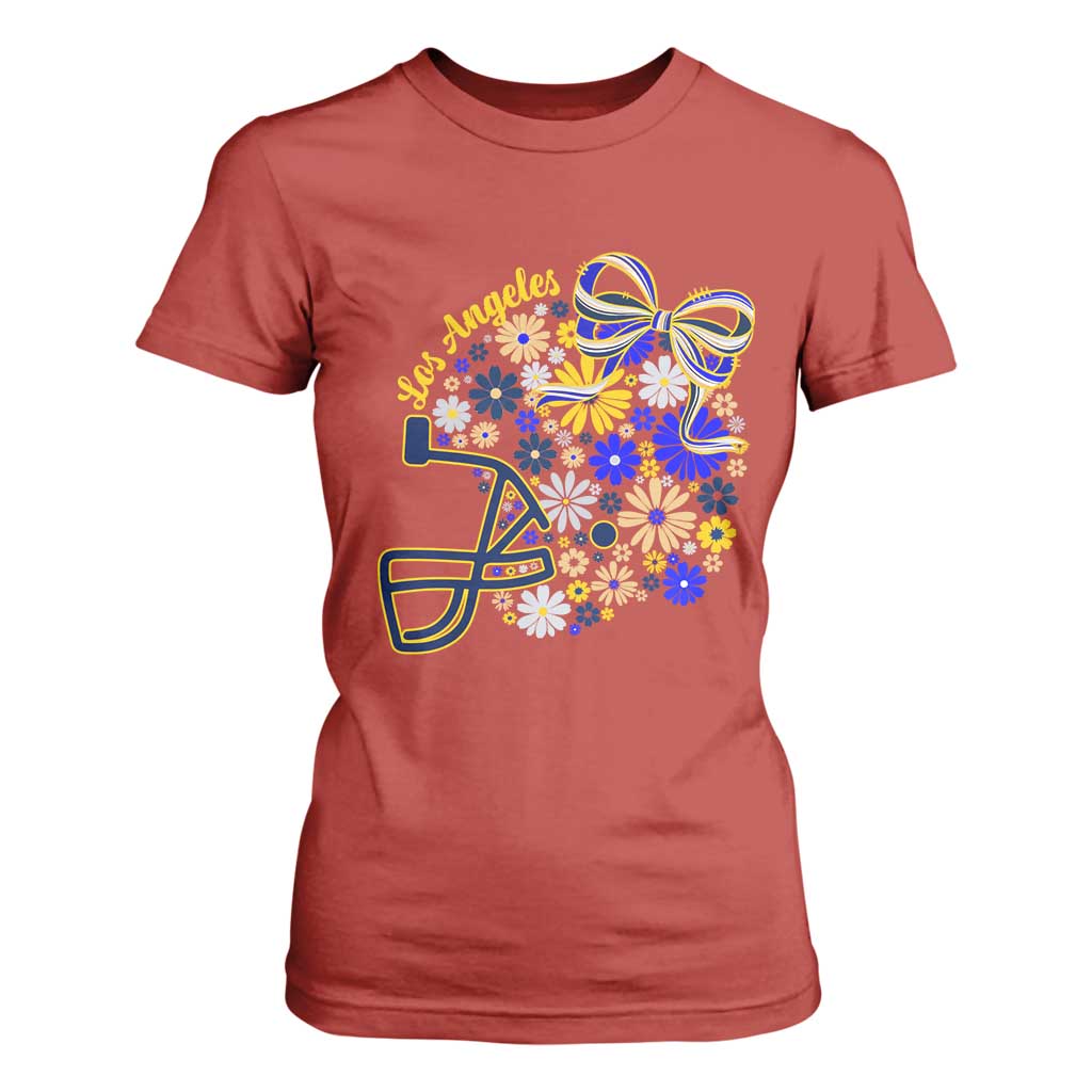 Los Angeles Game Day Sports Fan T Shirt For Women Floral Football Helmet With Bow