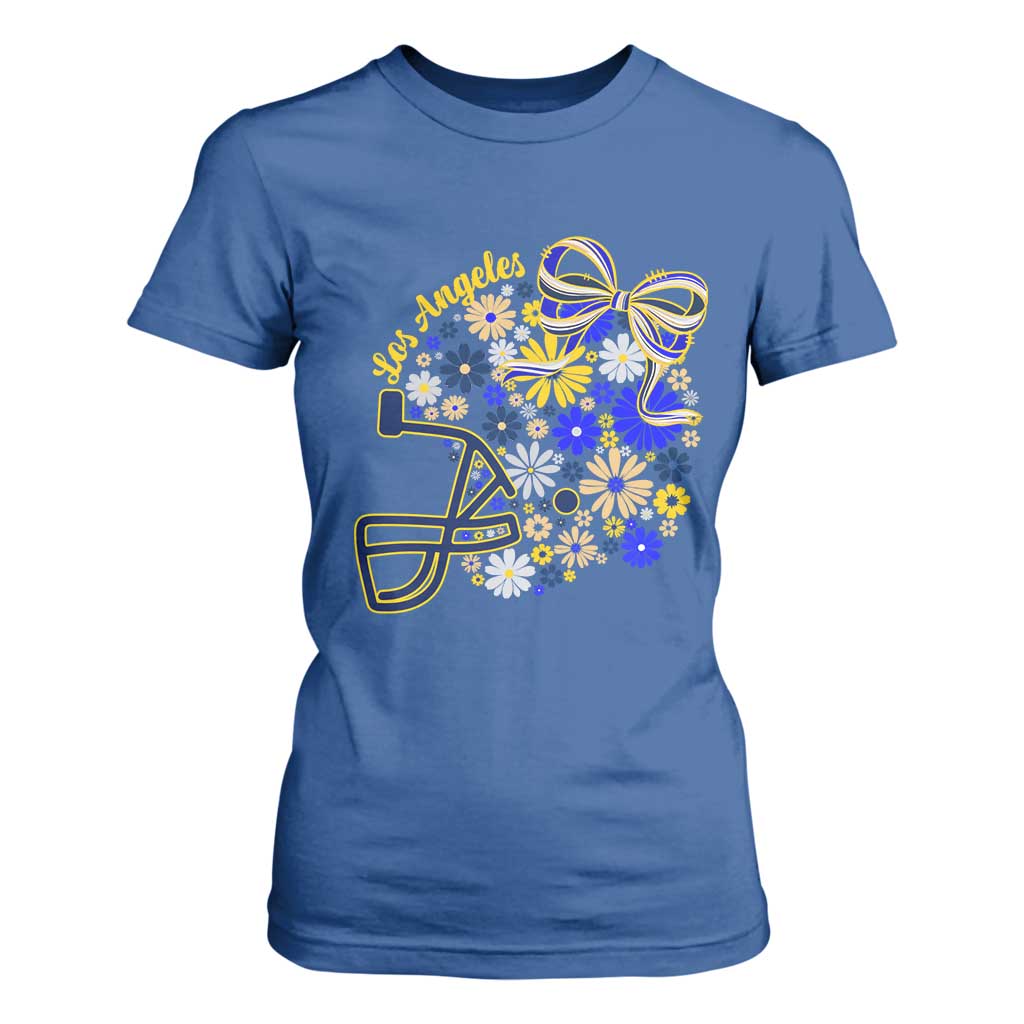 Los Angeles Game Day Sports Fan T Shirt For Women Floral Football Helmet With Bow TS12 Royal Blue Print Your Wear