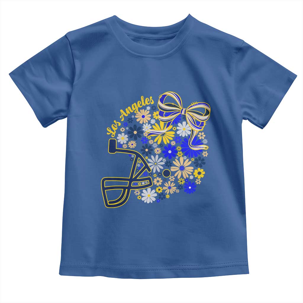 Los Angeles Game Day Sports Fan Toddler T Shirt Floral Football Helmet With Bow TS12 Royal Blue Print Your Wear