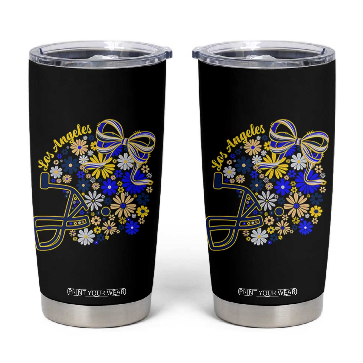 Los Angeles Game Day Sports Fan Tumbler Cup Floral Football Helmet With Bow TS12 Black Print Your Wear