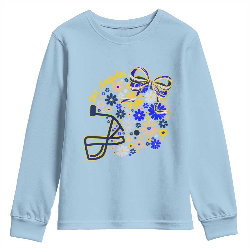 Los Angeles Game Day Sports Fan Youth Sweatshirt Floral Football Helmet With Bow