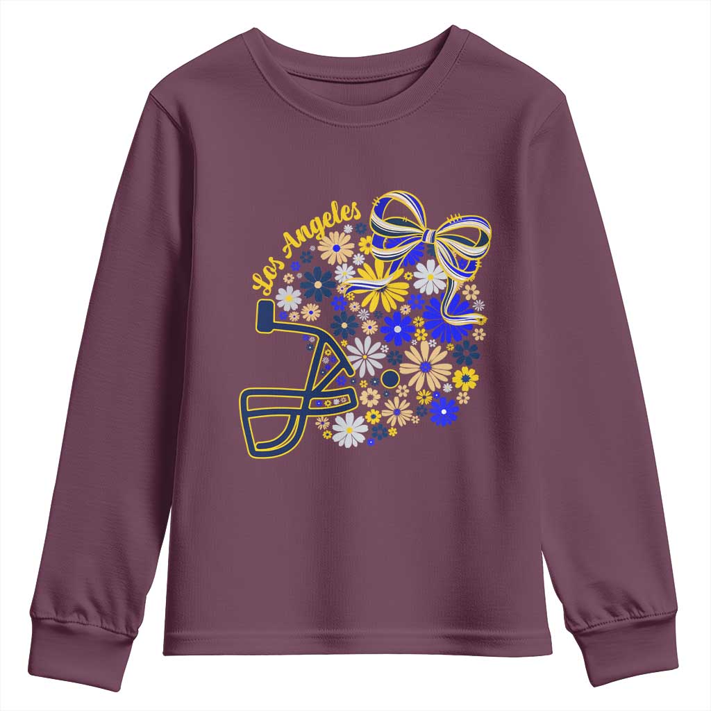 Los Angeles Game Day Sports Fan Youth Sweatshirt Floral Football Helmet With Bow