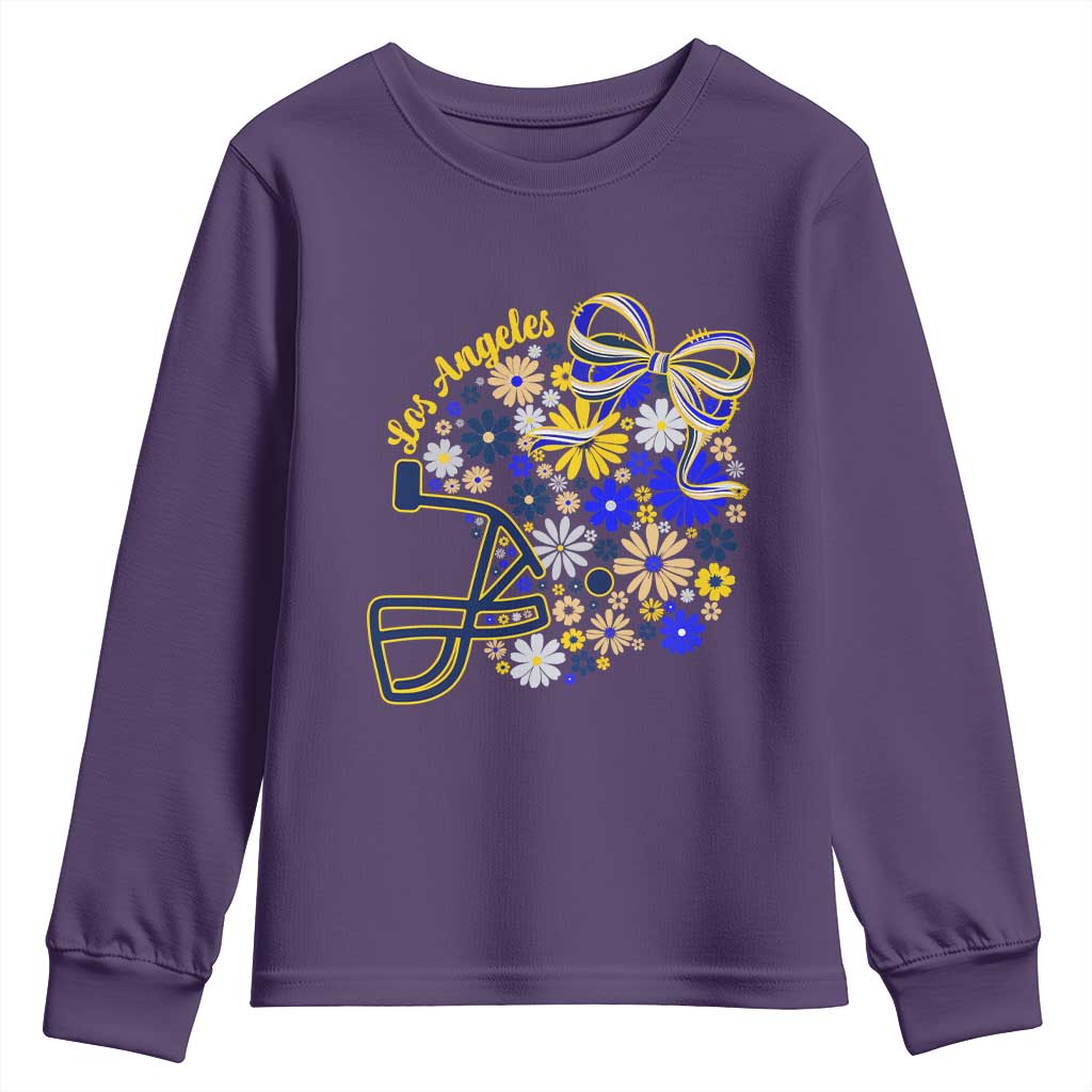 Los Angeles Game Day Sports Fan Youth Sweatshirt Floral Football Helmet With Bow
