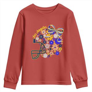 Los Angeles Game Day Sports Fan Youth Sweatshirt Floral Football Helmet With Bow