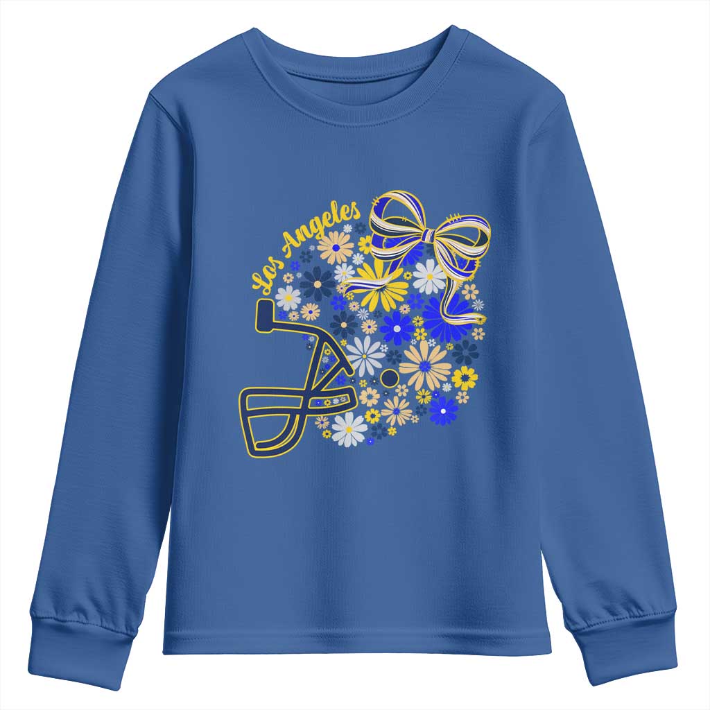 Los Angeles Game Day Sports Fan Youth Sweatshirt Floral Football Helmet With Bow TS12 Royal Blue Print Your Wear