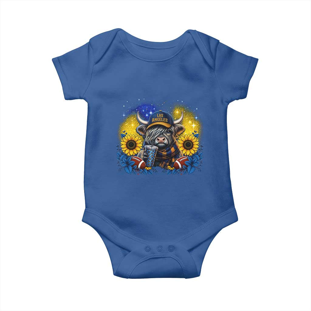 Cute Highland Cow Game Day Baby Onesie Los Angeles Sports Fan TS12 Royal Blue Print Your Wear