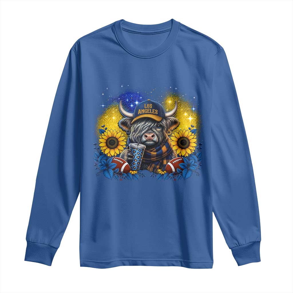 Cute Highland Cow Game Day Long Sleeve Shirt Los Angeles Sports Fan TS12 Royal Blue Print Your Wear