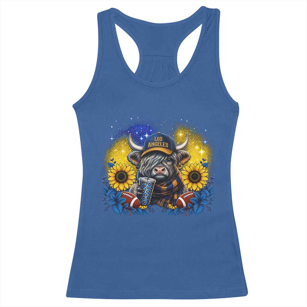 Cute Highland Cow Game Day Racerback Tank Top Los Angeles Sports Fan TS12 Royal Blue Print Your Wear