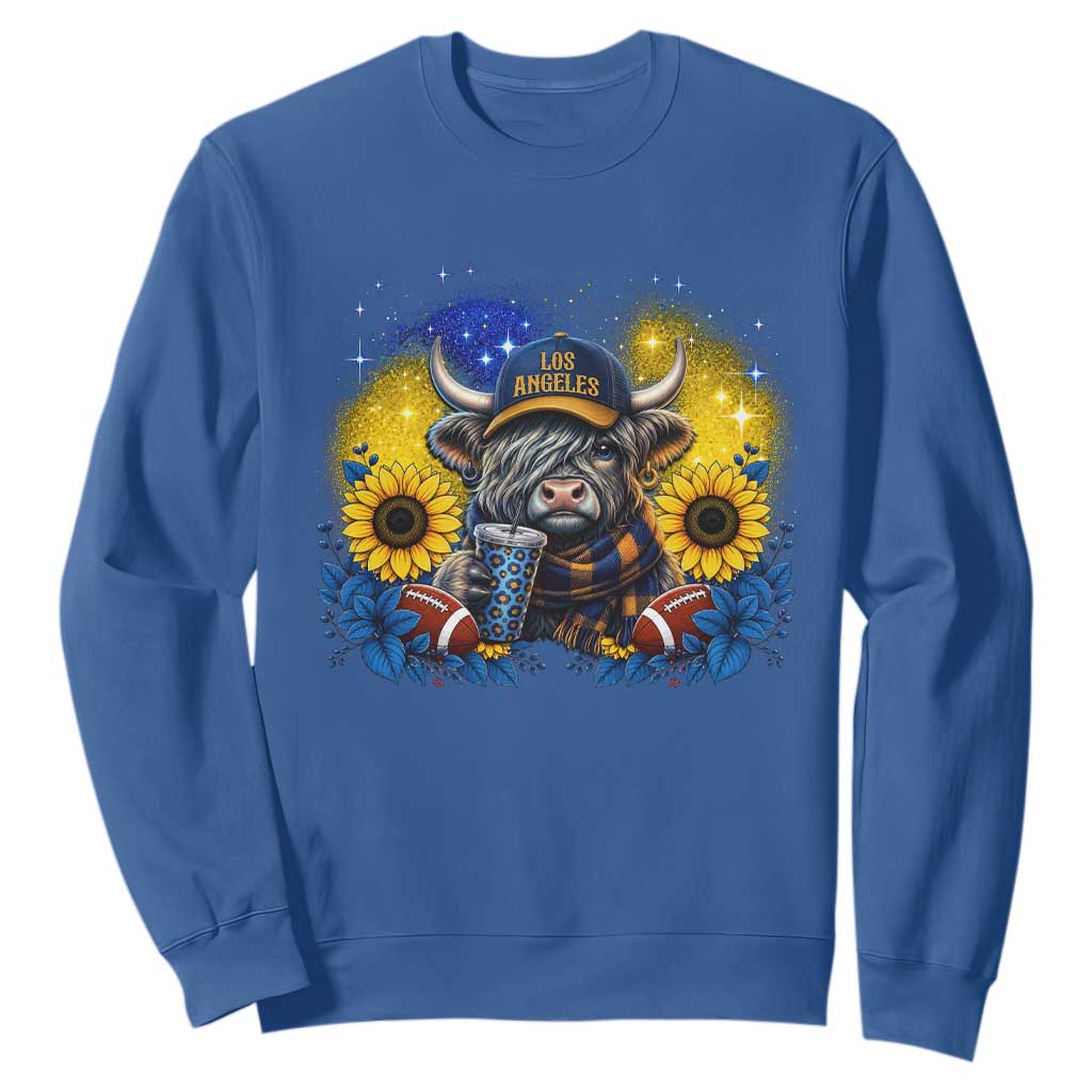 Cute Highland Cow Game Day Sweatshirt Los Angeles Sports Fan TS12 Royal Blue Print Your Wear
