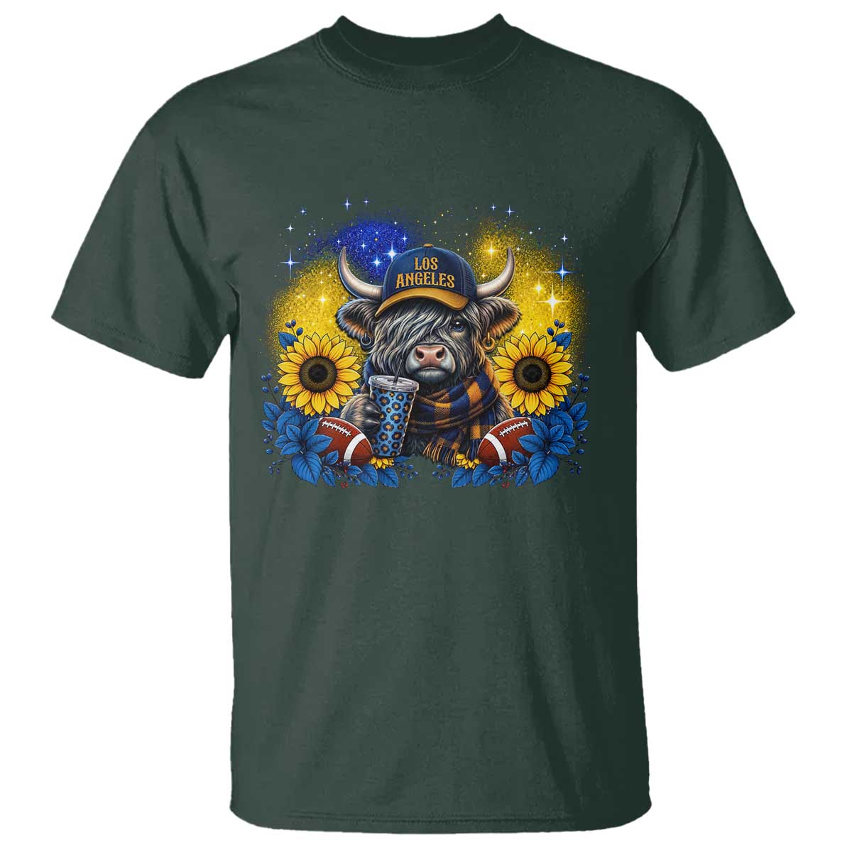 Cute Highland Cow Game Day T Shirt Los Angeles Sports Fan TS12 Dark Forest Green Print Your Wear