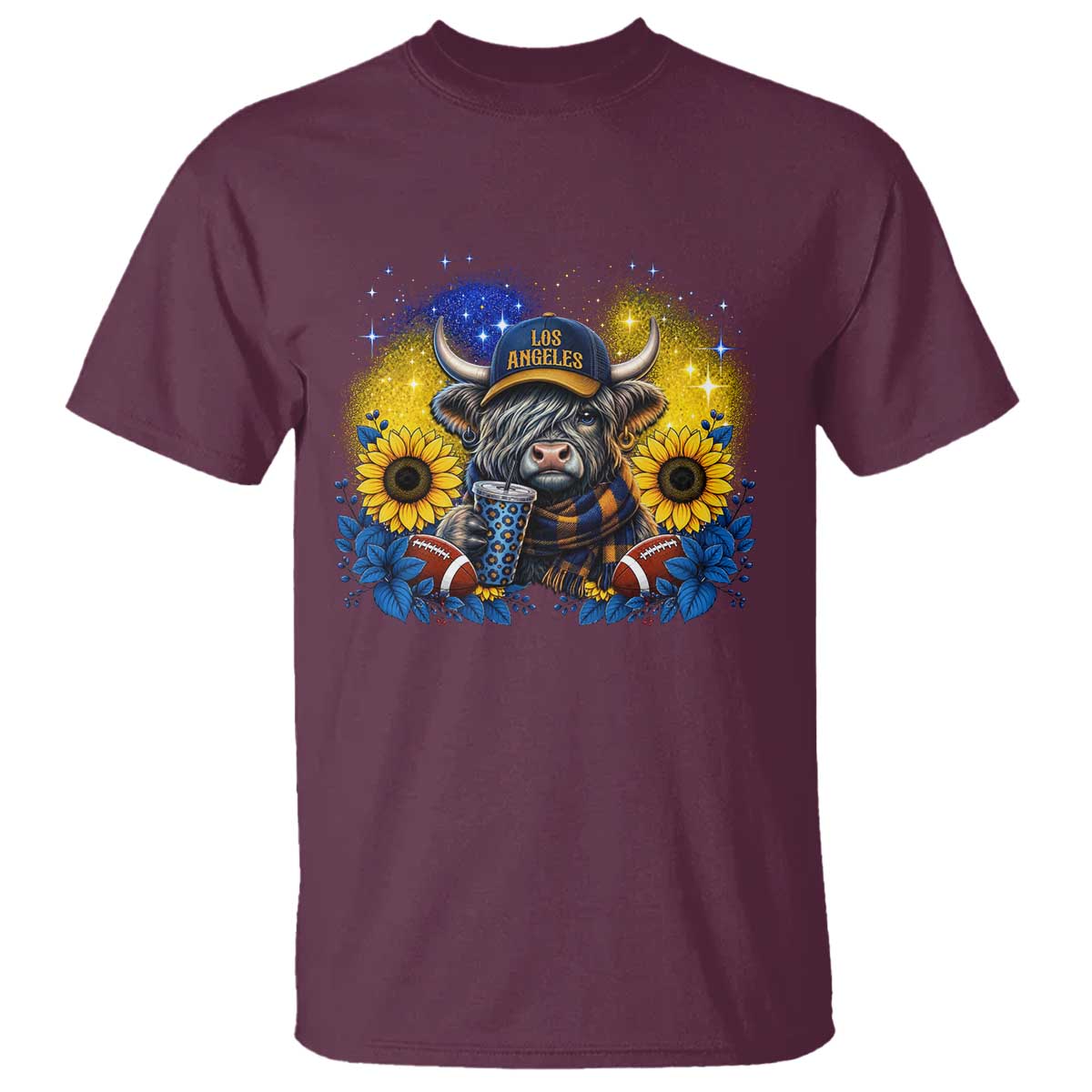Cute Highland Cow Game Day T Shirt Los Angeles Sports Fan TS12 Maroon Print Your Wear