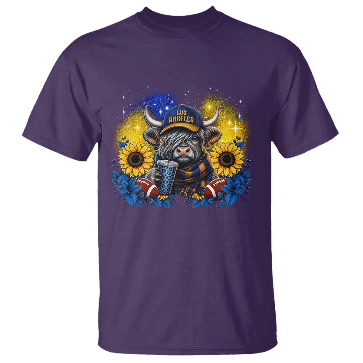 Cute Highland Cow Game Day T Shirt Los Angeles Sports Fan TS12 Purple Print Your Wear