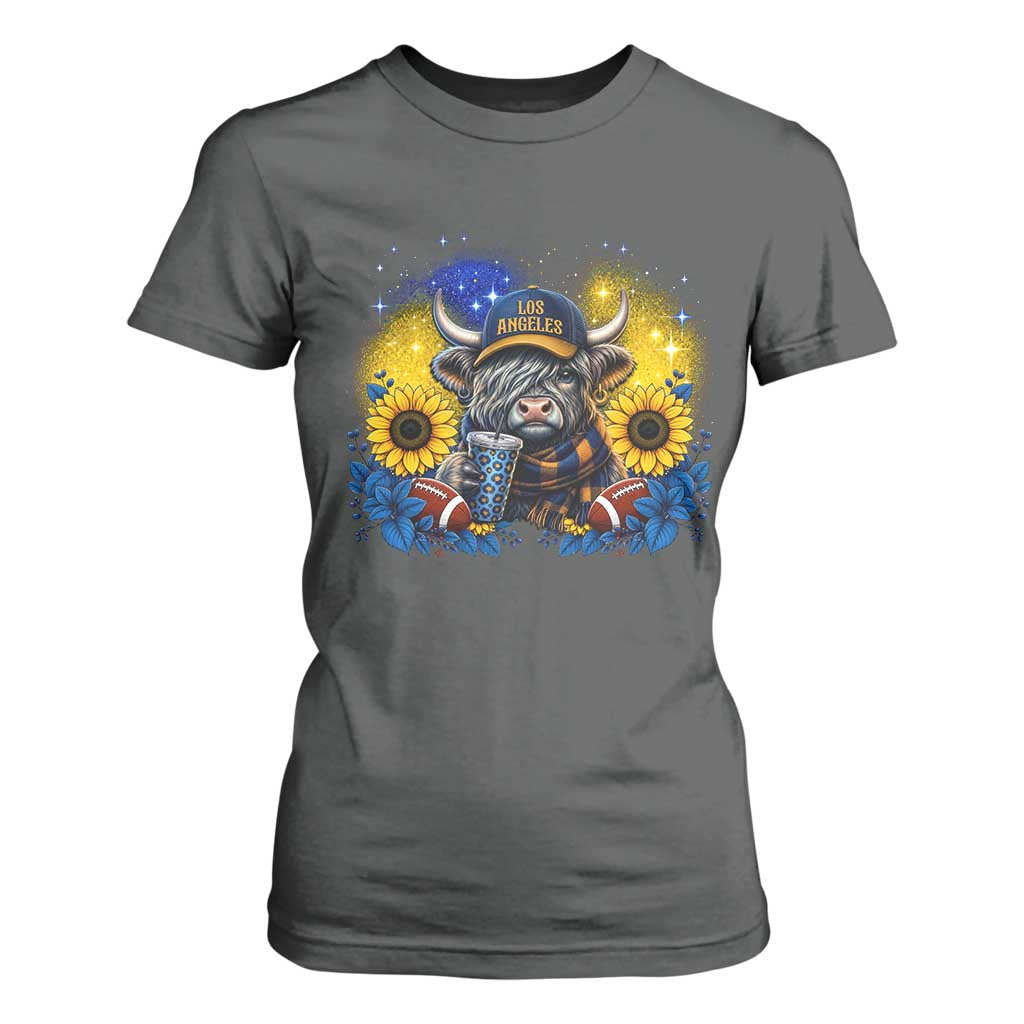 Cute Highland Cow Game Day T Shirt For Women Los Angeles Sports Fan TS12 Dark Heather Print Your Wear