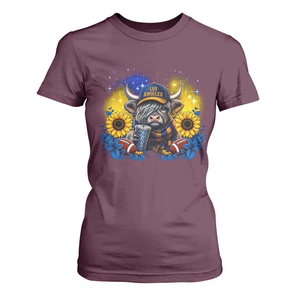 Cute Highland Cow Game Day T Shirt For Women Los Angeles Sports Fan TS12 Maroon Print Your Wear