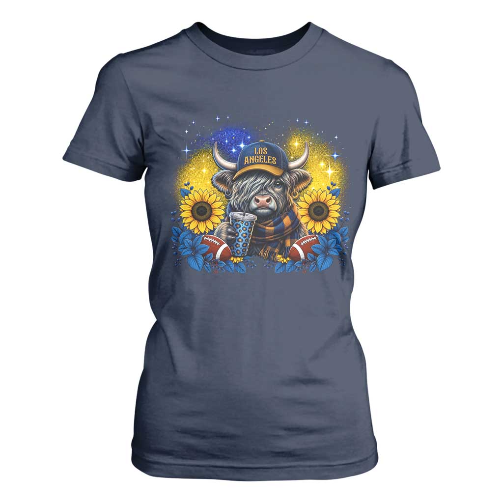 Cute Highland Cow Game Day T Shirt For Women Los Angeles Sports Fan TS12 Navy Print Your Wear
