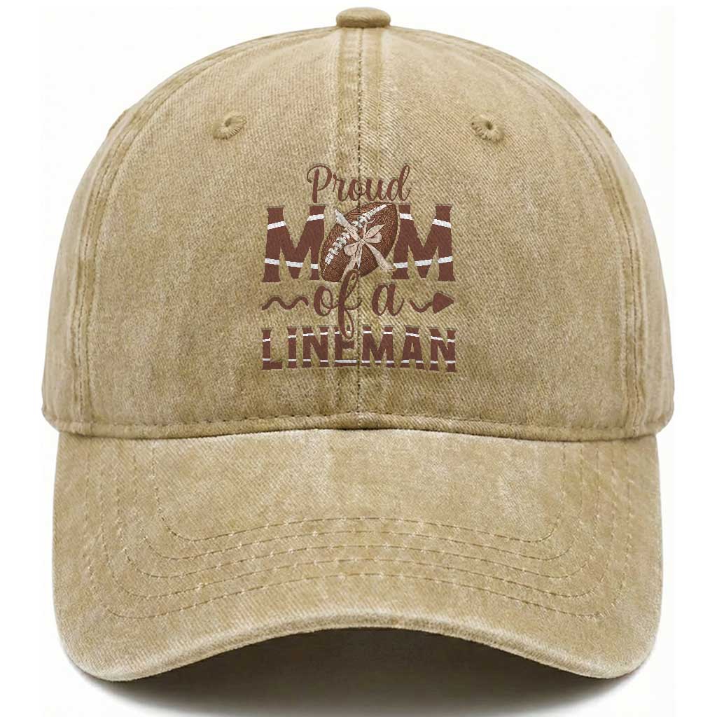 Football Mom Gift Washed Cotton Baseball Cap Proud Mom Of A Lineman TS12 Print Your Wear