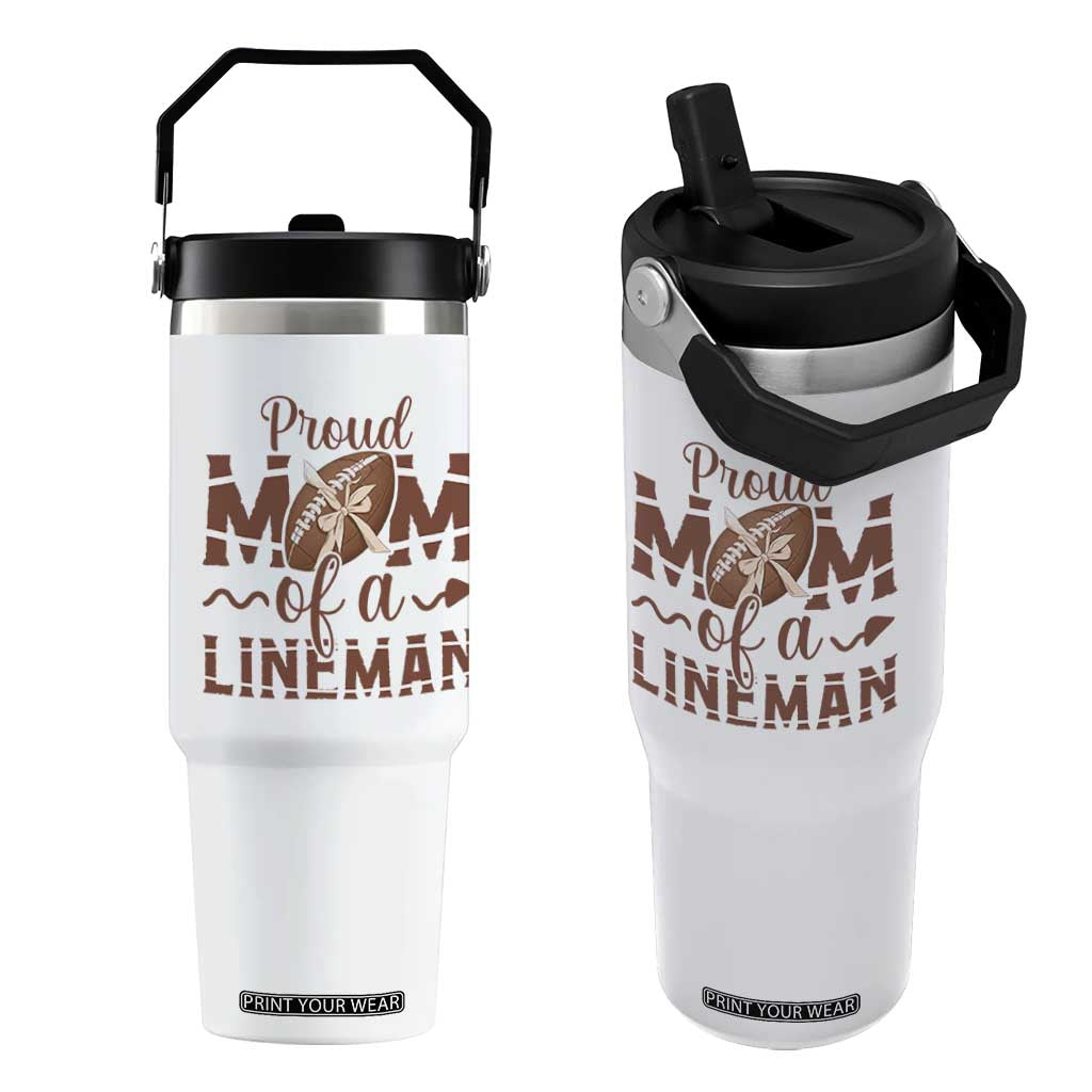 Football Mom Gift Flip Straw Tumbler Proud Mom Of A Lineman TS12 One Size: 30 oz White Print Your Wear
