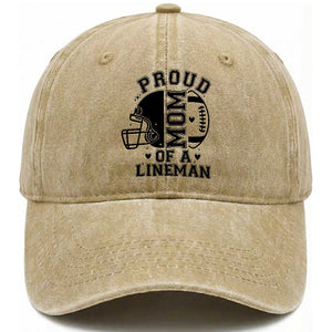 Proud Mom Of A Lineman Washed Cotton Baseball Cap Football Fan Gift For Women TS12 Print Your Wear
