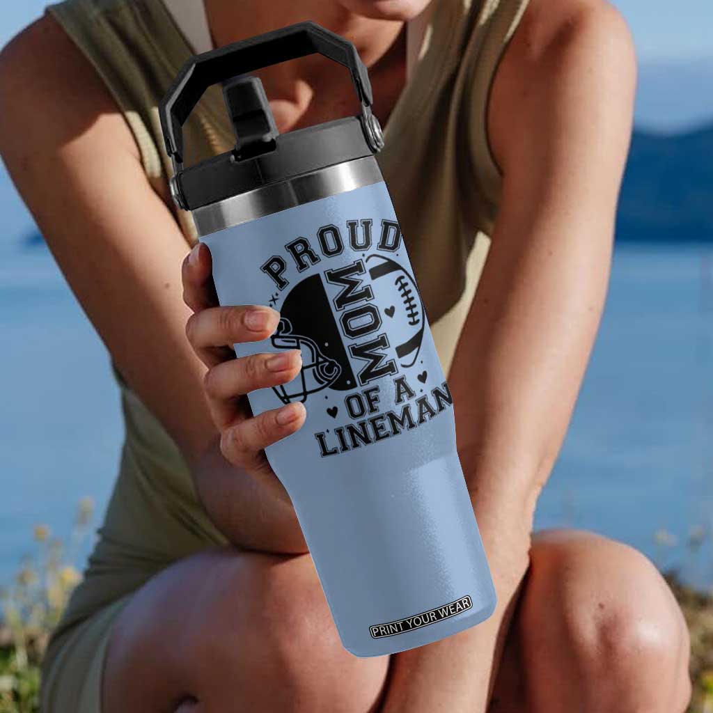 Proud Mom Of A Lineman Flip Straw Tumbler Football Fan Gift For Women TS12 One Size: 30 oz Light Blue Print Your Wear