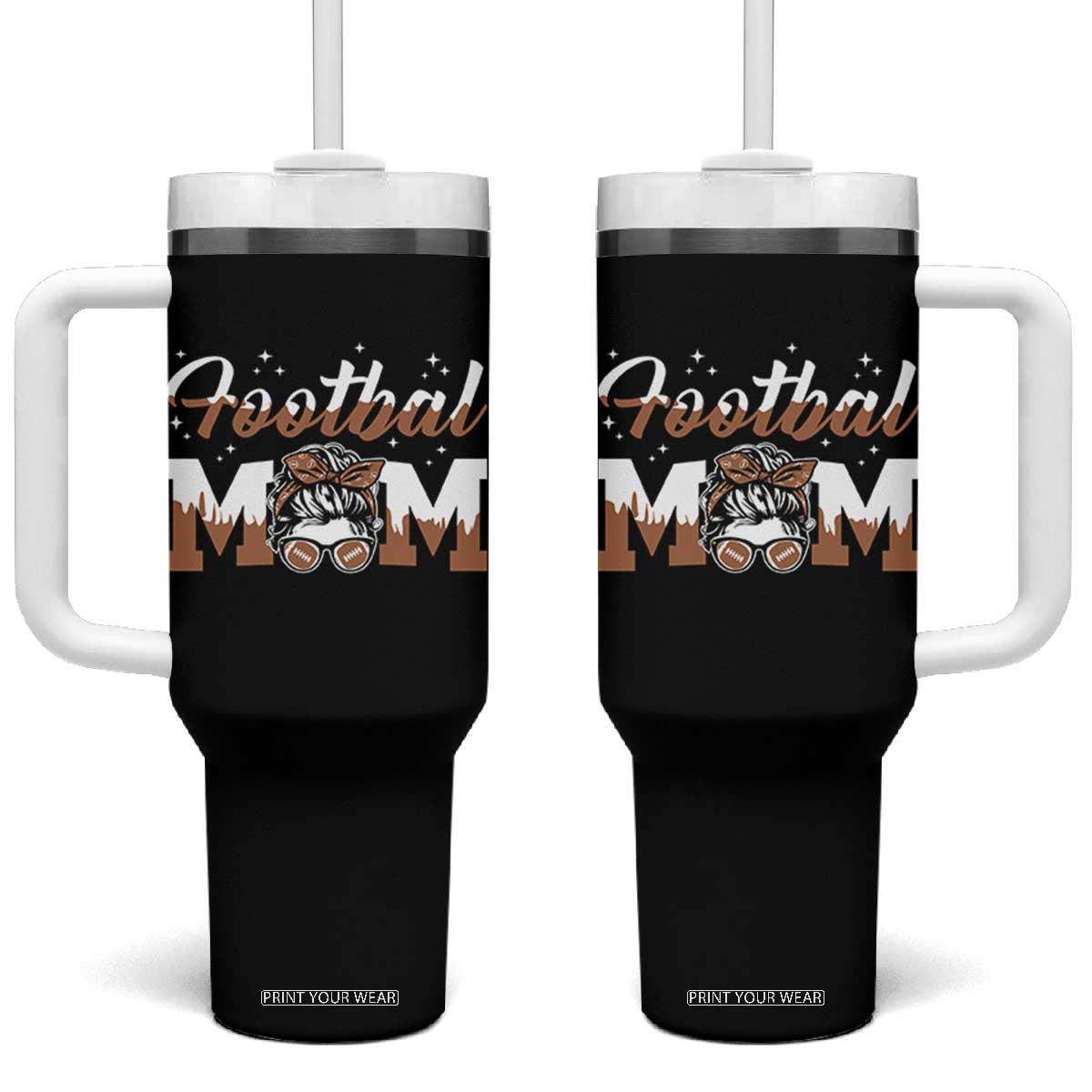 Football Mom Life Tumbler With Handle Sports Fan Gift For Women TS12 One Size: 40 oz Black Print Your Wear