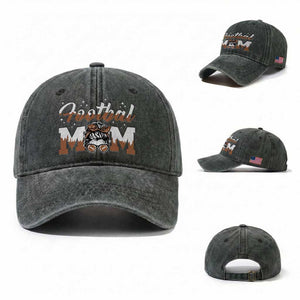 Football Mom Life Washed Cotton Baseball Cap Sports Fan Gift For Women TS12 Washed Cap Universal Fit Dark Green Print Your Wear