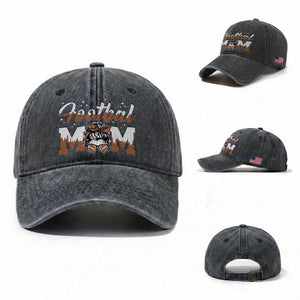 Football Mom Life Washed Cotton Baseball Cap Sports Fan Gift For Women TS12 Washed Cap Universal Fit Dark Gray Print Your Wear