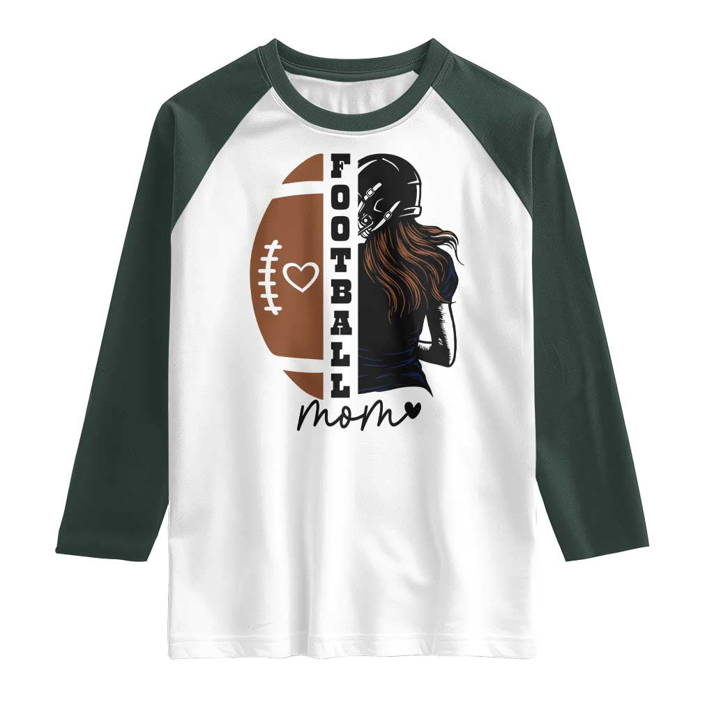 Proud Football Mom Raglan Shirt Game Day Supporter Gift TS12 White Dark Forest Green Print Your Wear