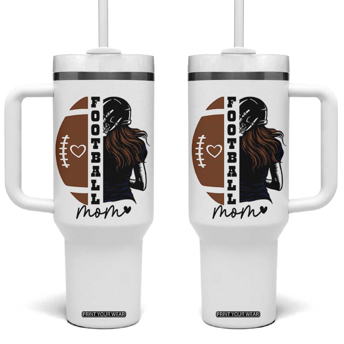 Proud Football Mom Tumbler With Handle Game Day Supporter Gift TS12 One Size: 40 oz White Print Your Wear
