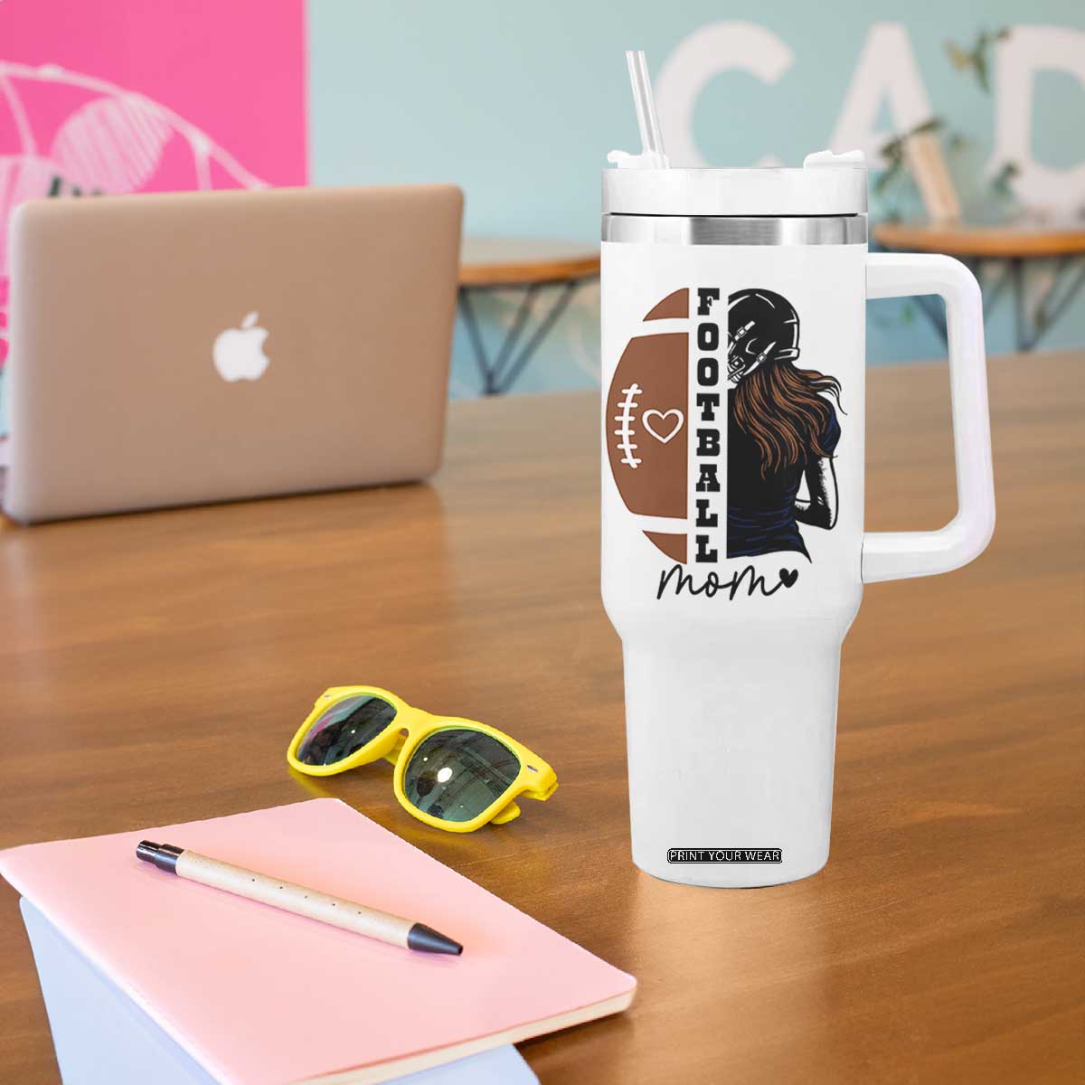 Proud Football Mom Tumbler With Handle Game Day Supporter Gift TS12 Print Your Wear