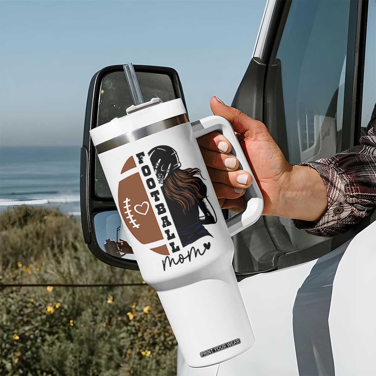 Proud Football Mom Tumbler With Handle Game Day Supporter Gift TS12 Print Your Wear