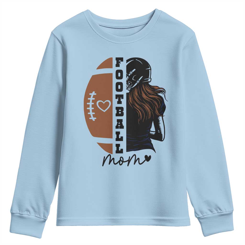 Proud Football Mom Youth Sweatshirt Game Day Supporter Gift TS12 Light Blue Print Your Wear
