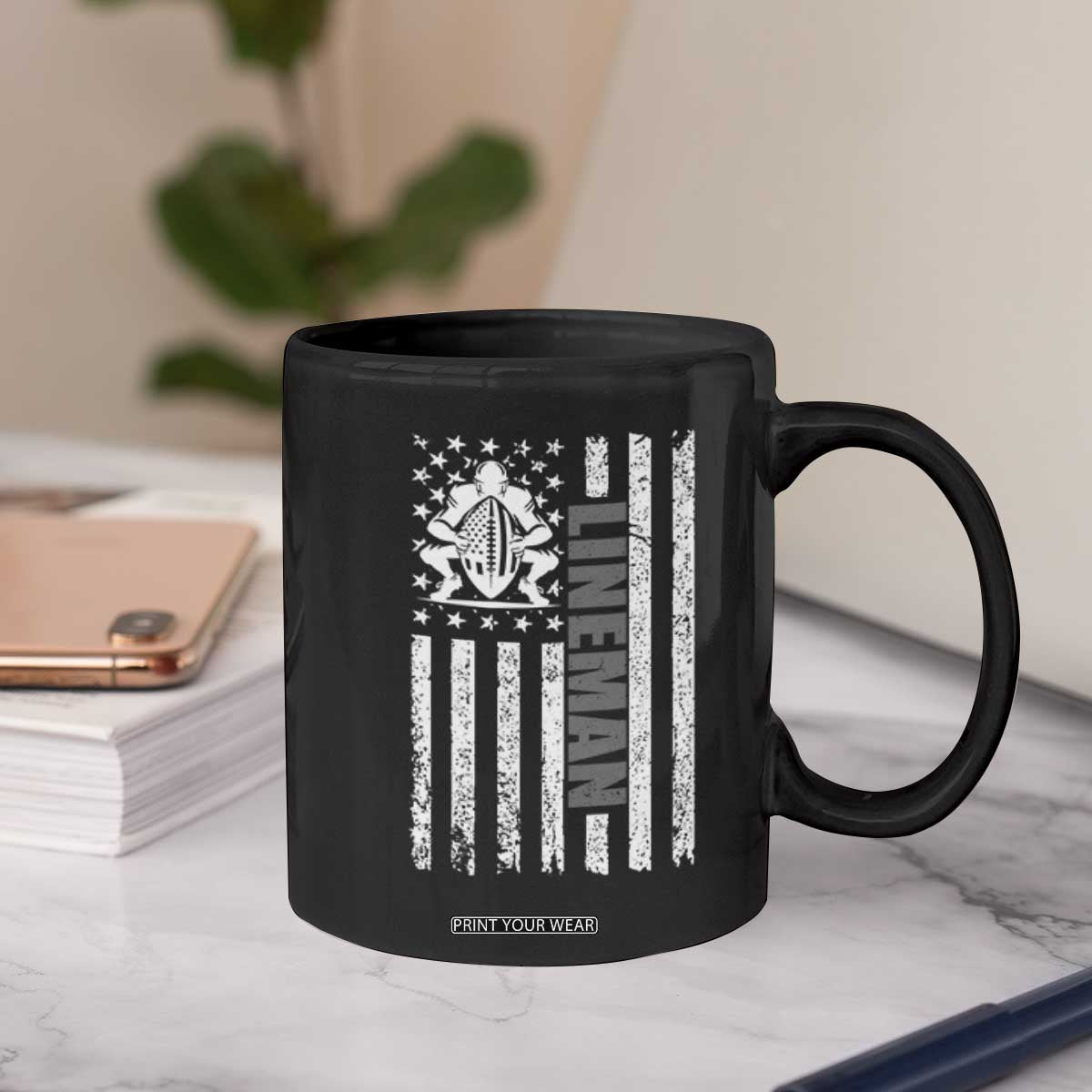 Proud Football Lineman Coffee Mug American Flag Sports Gift TS12 Print Your Wear