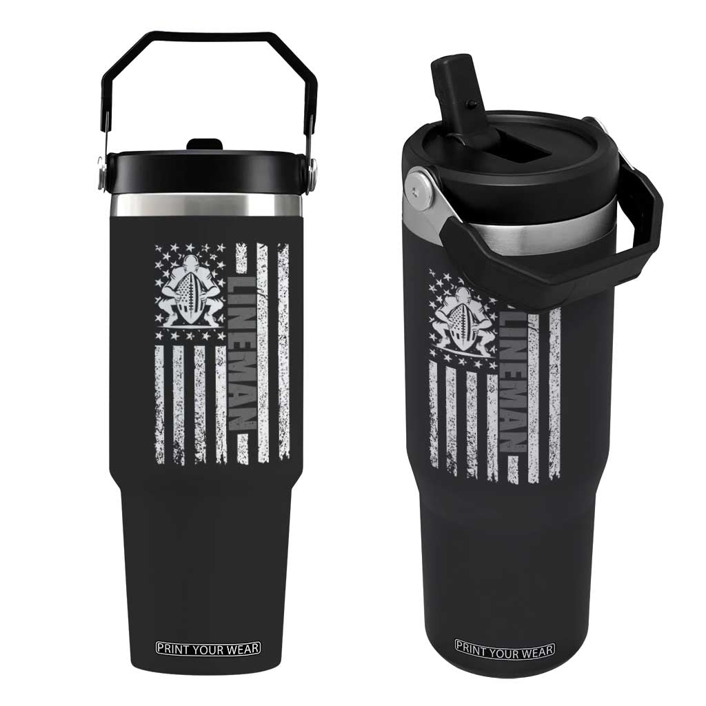 Proud Football Lineman Flip Straw Tumbler American Flag Sports Gift TS12 One Size: 30 oz Black Print Your Wear