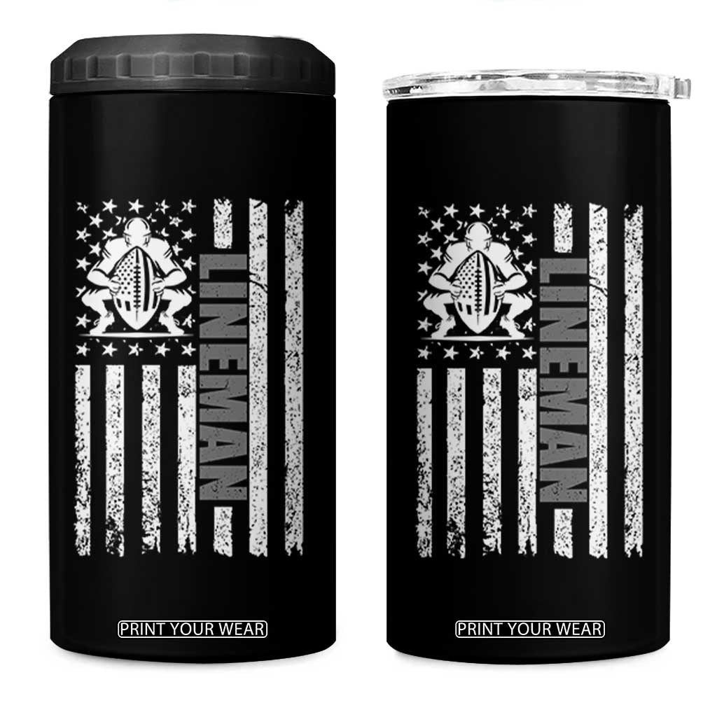 Proud Football Lineman 4 in 1 Can Cooler Tumbler American Flag Sports Gift TS12 One Size: 16 oz Black Print Your Wear