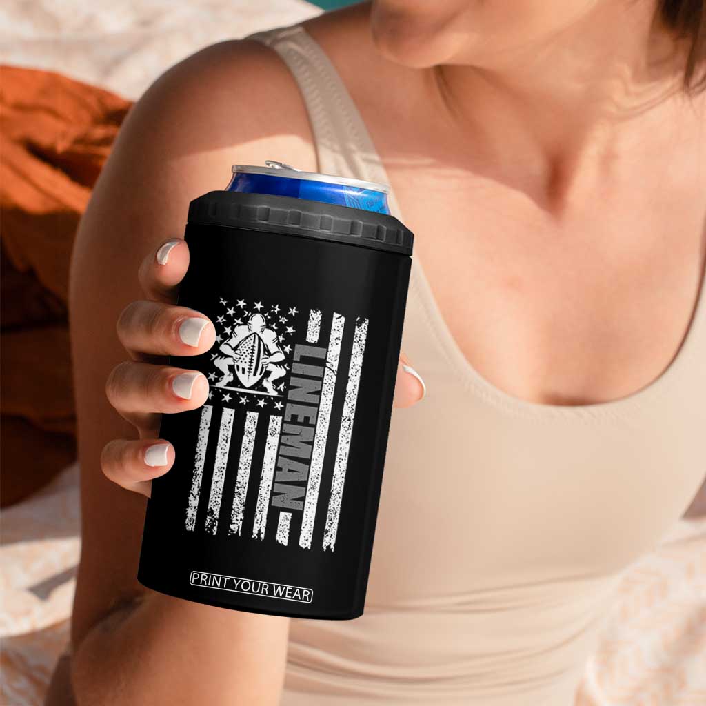 Proud Football Lineman 4 in 1 Can Cooler Tumbler American Flag Sports Gift TS12 Print Your Wear