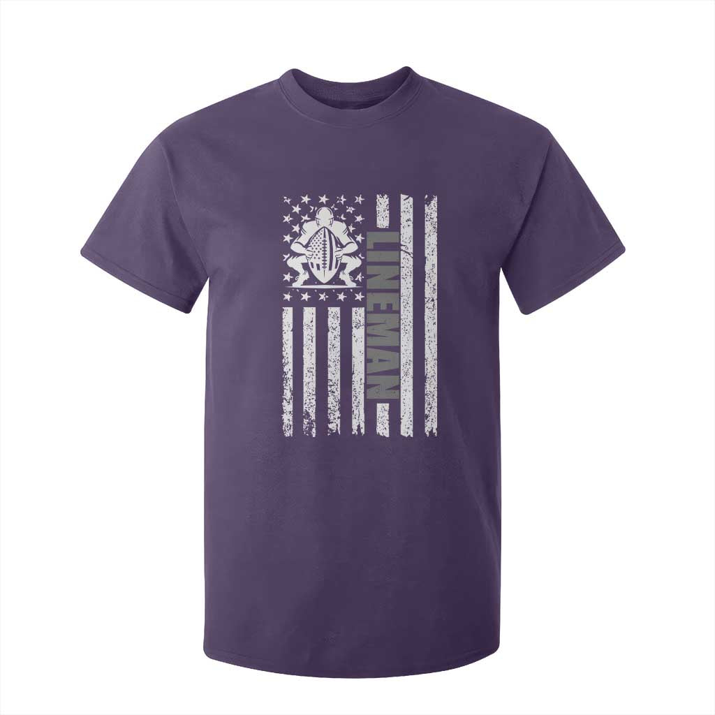 Proud Football Lineman T Shirt For Kid American Flag Sports Gift TS12 Purple Print Your Wear