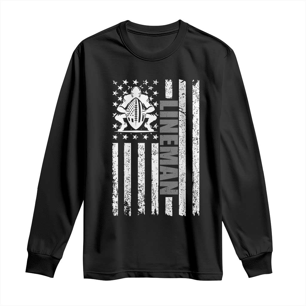 Proud Football Lineman Long Sleeve Shirt American Flag Sports Gift TS12 Black Print Your Wear