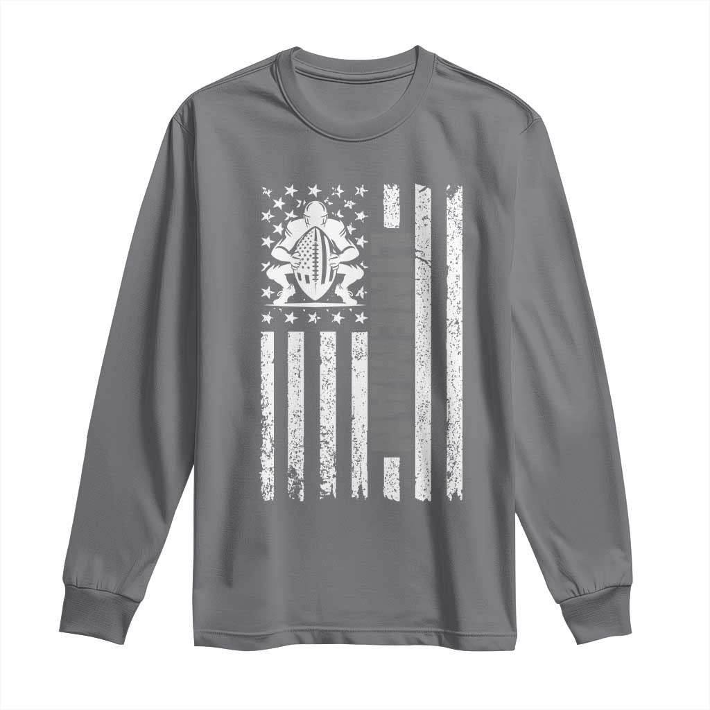 Proud Football Lineman Long Sleeve Shirt American Flag Sports Gift TS12 Charcoal Print Your Wear