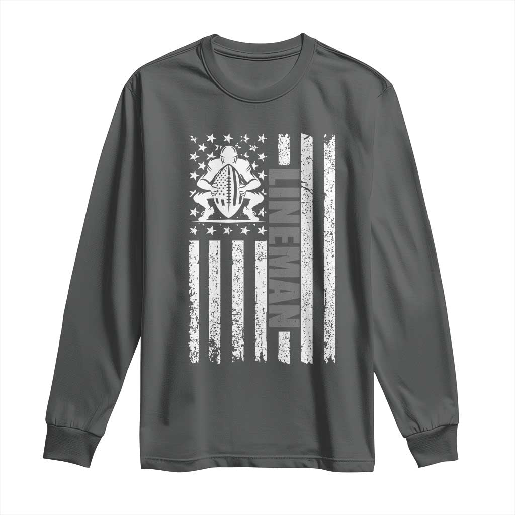 Proud Football Lineman Long Sleeve Shirt American Flag Sports Gift TS12 Dark Heather Print Your Wear